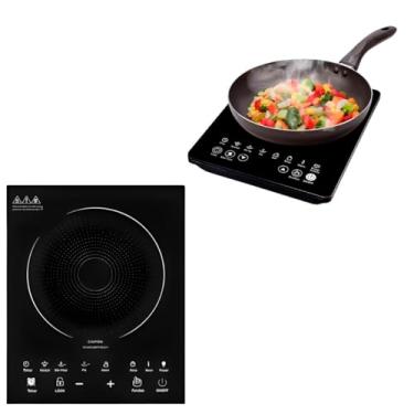Imagem de Cooktop de Indução Elétrico 1 Boca Vitrocerâmica 1800W Controle Táctil 35x28x6cm Preto