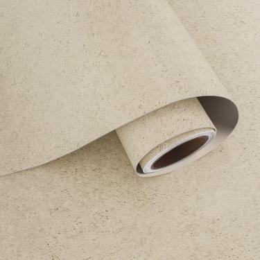 Imagem de VaryPaper Papel de parede de concreto bege de 39,9 cm x 199,9 cm, papel de parede de cal para quarto, sala de estar, destacado, parede, removível, autoadesivo, à prova d'água, papel de contato de