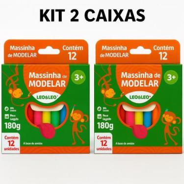 Imagem de Kit 2 Caixas Massinha de Modelar Leo & Leo 12 Cores, 180g.