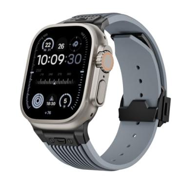 Imagem de Clouism Pulseira de borracha para Apple Watch Ultra 2 49 mm, 46 mm, 45 mm, 44 mm, série 10, 9, 8, 7, 6, 5, 4, 3, 2, 1 SE, com conector de metal, 42/44/45mm, Ágata