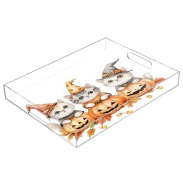 Imagem de xigua Bandeja de servir de acrílico fantasma de Halloween com alças à prova de derramamento, bandejas decorativas de festa de Halloween, bandeja organizadora de bancada para banheiro, cozinha, 30,5 x