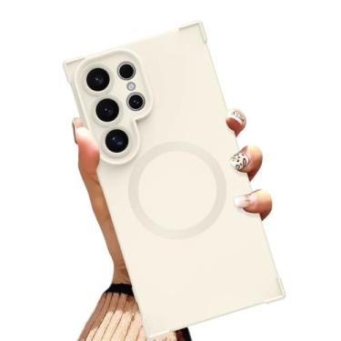 Imagem de AIGOMARA Capa magnética para Samsung Galaxy S24 Ultra de 6,8 polegadas [compatível com MagSafe] Capa de telefone fina branca lisa macia com cantos reforçados, capa protetora à prova de choque para