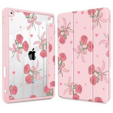 Imagem de Lepeoac Capa para iPad 9ª/8ª/7ª geração de 10,2 polegadas (versão 2021/2020/2019), [Suporte de lápis embutido] Suporte de três dobras com suporte para despertar/hibernar, capa traseira transparente de