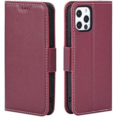 Imagem de CYSUE para Apple iPhone 13 Pro (2021) 6,1 polegadas Carteira Folio Stand Case [Porta-cartão], Capa de telefone de couro de bezerro com fivela magnética [Pulseira] (Cor: Vermelho)