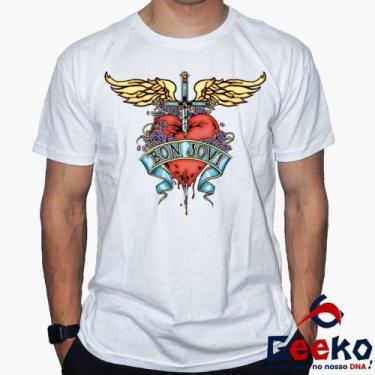 Imagem de Camiseta Bon Jovi 100% Algodão Rock Geeko, Branco gola careca, M