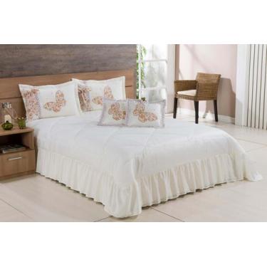 Imagem de Kit Cobre Leito Casal King Borboletas 07 Peças Bordado Colcha - Palha 