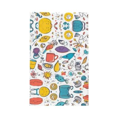 Imagem de XLLingL Penas coloridas desenhadas à mão em impressão branca Waffle toalhas de cozinha, panos de prato de microfibra, para decoração e limpeza de cozinha - 1 peça