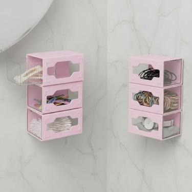 Imagem de VIPTUVI Gaveta de armazenamento de plástico para banheiro, bola de algodão e suporte de ponta Q (rosa - 6 peças)