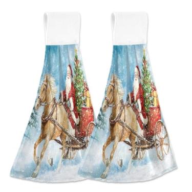 Imagem de Blueangle 2 peças de toalhas de gravata penduradas de papai noel rena toalha de mão toalha de mão absorvente de veludo coral macio pano para cozinha banheiro (507)