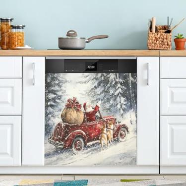 Imagem de xigua Capa magnética de Papai Noel e Corgi de Natal, adesivos magnéticos decorativos antiarranhões para painel de geladeira e lava-louças, decoração personalizada de cozinha doméstica 58 x 66 cm