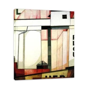 Imagem de Scattered BuildingsPrecisionist Impressão em tela aquarela - Arte moderna de paisagem industrial para decoração de casa, escolha exclusiva de colecionadores de arte emoldurada 19 x 24 cm