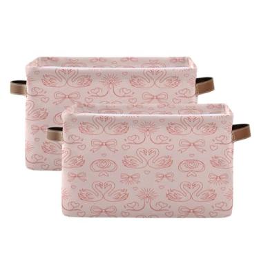 Imagem de Wassud Cesto de armazenamento de lona de cisne romântico com alças, cestas organizadoras dobráveis para armário, banheiro e decoração de casa, pacote com 2