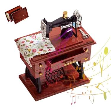 Imagem de Mini caixa de música para máquina de costura, decoração de caixa de música de corda | Ornamento de máquina de costura fosca | para casa festa de casamento reunião escritório desktop oficina estúdio