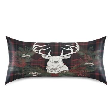 Imagem de Blueangle Fronha de cetim de veado de Natal para cabelo e pele, fronha de seda, tamanho king (50,8 x 101,6 cm) - Capas de almofada de cetim refrescantes com fecho de envelope (628)