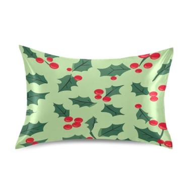 Imagem de Blueangle Fronha de cetim com folhas de azevinho para cabelo e pele, fronha de seda, tamanho Queen (50,8 x 76,2 cm) - Capas de almofada de cetim refrescantes com fecho de envelope (319)