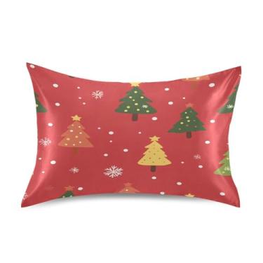 Imagem de Blueangle Fronha de cetim de árvore de Natal para cabelo e pele, fronha de seda, tamanho Queen (51 x 76 cm) - Capas de almofada de cetim com fecho de envelope (735)