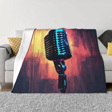 Imagem de Microfone com estampa de nota musical, cobertor de viagem macio e divertido, cobertor de sofá e cama, adequado para sofás e camas.