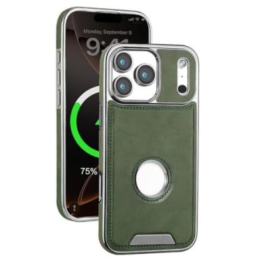 Imagem de Capa vintage para iPhone 17/17 Air/17 Pro/17 Pro Max, couro fosco proteção contra raios, capa com logotipo visual de negócios, lágrima de silicone, borda macia, capa fina (verde, 17 Pro)