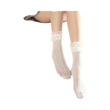 Imagem de 1 par nova renda linda meninas meias macias doces mulheres meias branc