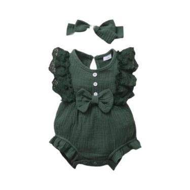 Imagem de Macacão Bebê Menina (0-18 Meses) - Sem Mangas, Renda, Arco e Bandana, 