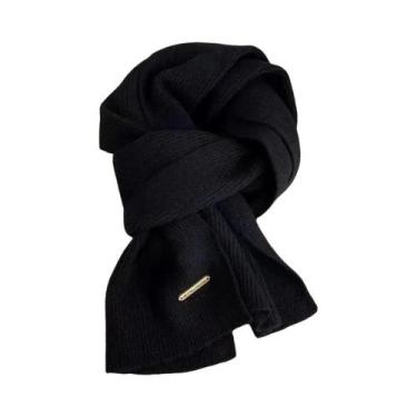 Imagem de Cachecol De Lã Quente Para O Inverno Feminino, Tricô Grosso, Cor Sólid