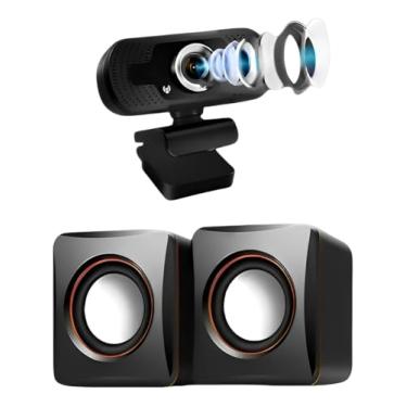 Imagem de Webcam Full HD 1080p USB com Microfone Integrado + Caixinha de Som Multimídia – Autofoco, Plug and Play, Ideal para Home Office, Aulas Online, Reuniões e Streaming