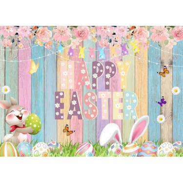 Imagem de DePhoto 1,8 x 1,8 m de fundo de Páscoa feliz primavera coelho bonito coelho grama ovo colorido faixa de páscoa feliz para festa suprimentos de parede adereço de cabine de fotos