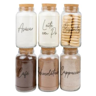 Imagem de Kit Cantinho do Café Completo com 6 Potes de Vidro 810ml, Tampa de Cortiça com Adesivos para Armazenamento (Kit Completo com Biscoitos)