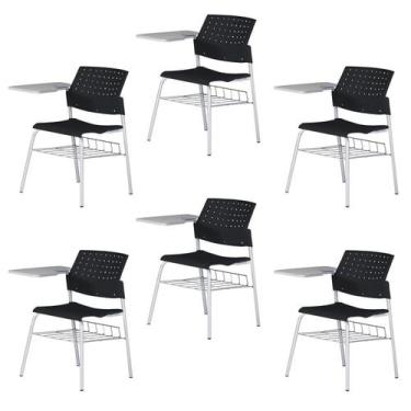 Imagem de Kit 6 Cadeiras Escolar com Prancheta e Suporte para Livros Movie - Pri