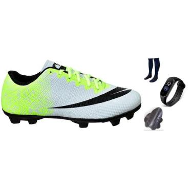 Imagem de Chuteira Campo Adulto Infantil com Meião Relogio e Caneleira Colada e 