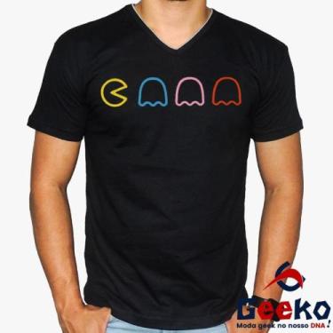 Imagem de Camiseta Pac Man 100% Algodão Geeko, Preto gola v, P