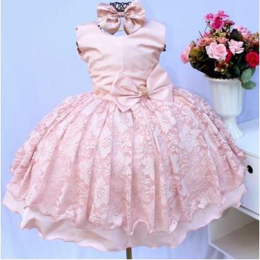 Imagem de Vestido Infantil Rose Renda Princesa Luxo E Tiara - Pingo De Gente Kid