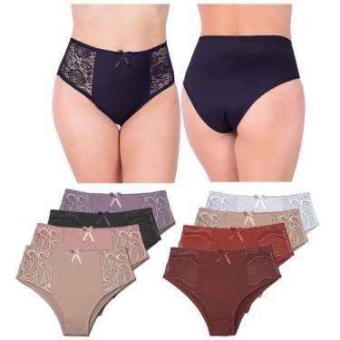 Imagem de Kit 5 Calcinhas Plus Size Cós Alto Microfibra com Renda Laterais Larga