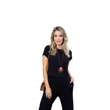 Imagem de Conjunto Feminino Malha Cropped Alongado e Calça Pantalona - DN Fashio