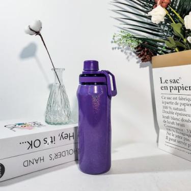 Imagem de Garrafa Térmica 500ml em Aço Inoxidável com Glitter Mantém Quente e Frio, Tampa Rosqueável com Alça, Garrafa Térmica Portátil para Água, Café e Bebidas