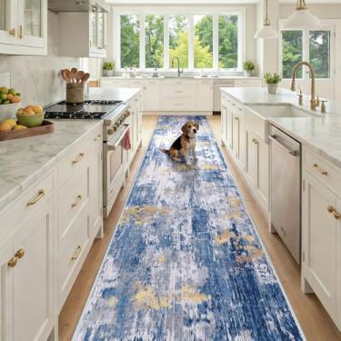Imagem de RELEANY Tapetes laváveis 7,5 x 30,5 cm, antiderrapante, moderno, abstrato, macio para sala de estar, entrada, quarto, berçário, estampado, cinza, azul, ouro/dourado