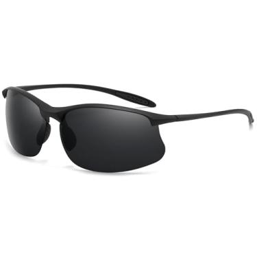 Imagem de SUNGAIT Óculos de sol esportivos ultraleves óculos de sol polarizados sem aro para homens, proteção UV400, pesca, corrida, ciclismo, condução, Armação preta/lente cinza
