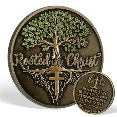 Imagem de MINDANCHOR Moeda de desafio cristão enraizada em Cristo, Árvore da Vida com Colossenses 2:7 Moedas de versículo da Bíblia, Token de Bolso Fortalecido na Fé, Presentes Cristãos Religiosos Baseados na