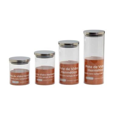 Imagem de Conjunto 4 Potes Herméticos Vidro Tampa Inox Alimentos - Casa Vita