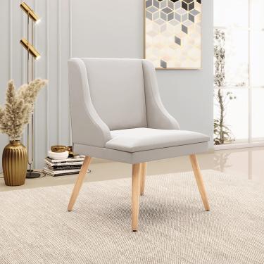 Imagem de Kit 08 Cadeiras de Jantar Liz Veludo Cinza Pés Palito Natural D03 - D'Rossi