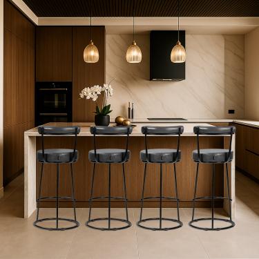 Imagem de Banqueta Alta Cozinha 70cm Encosto Industrial Aço Kit 4 Ziria Pu Preto S02 - D'Rossi