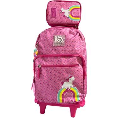 Imagem de Kit Mochila Juvenil De Rodinhas Rosa Com Estojo Unicórnio - Luxcel