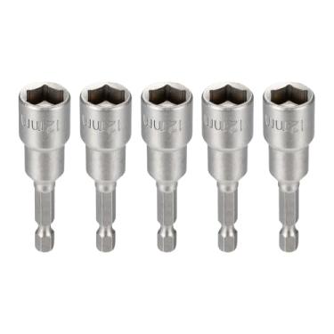 Imagem de HARFINGTON 5 peças de broca de chave de porca soquete métrico de 12 mm haste sextavada de 1/10.2 cm (65 mm), soquetes magnéticos de 6 pontos de troca rápida, conjuntos de parafusos de aço Cr-V para