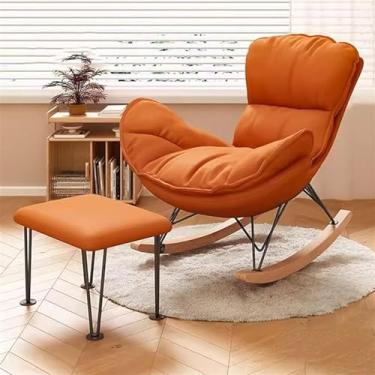 Imagem de Cadeira reclinável estofada moderna com otomano - Poltrona de balanço confortável com encosto alto para sala de estar e quarto, elegante poltrona laranja para lazer em casa