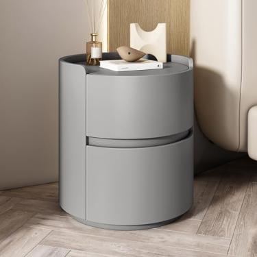 Imagem de Mesa de cabeceira branca de madeira maciça com gavetas de armazenamento – Mesa de cabeceira redonda minimalista moderna para o lado do quarto, cômoda, armário de armazenamento, mini mesa de madeira