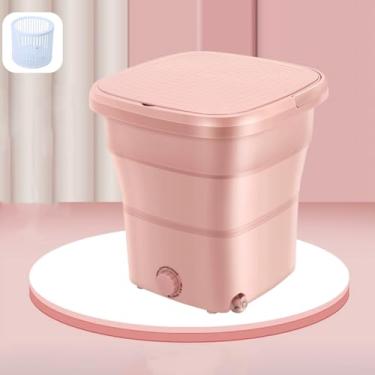 Imagem de Mini máquina de lavar portátil, lavadora e secadora dobrável de 12L, lavanderia compacta dobrável para viagens, acampamento, apartamentos - ideal para roupas íntimas, meias, roupas de bebê (rosa)