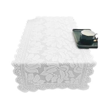 Imagem de Caminho De Mesa Nórdico Branco Com Renda Francesa Floral, Lenço Decora