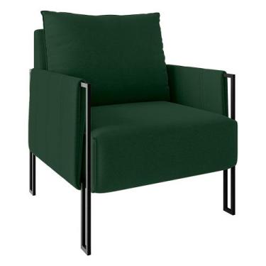 Imagem de Poltrona Virgínia Veludo Verde Militar Base de Ferro Preto - D'Rossi -