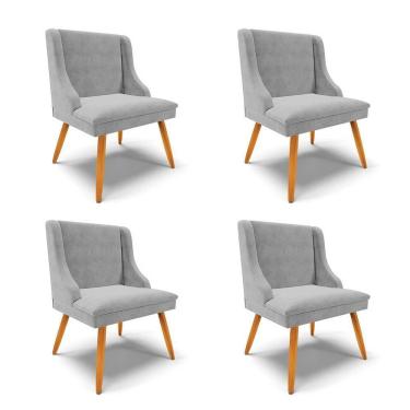 Imagem de Kit 4 Cadeiras Estofadas Para Sala De Jantar Pés Palito Lia Suede Cinza - Ibiza