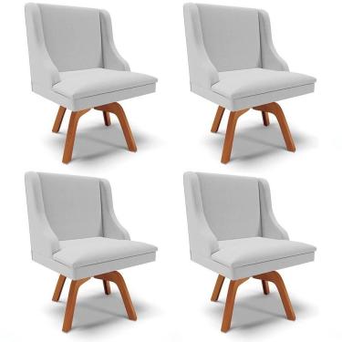 Imagem de Kit 4 Cadeiras Estofadas Giratória Para Sala De Jantar Lia Linho Cinza - Ibiza